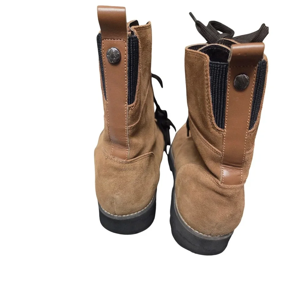 Donald Pliner Suede Ankle Boots Lace Up Zipper Lug Sole Brown Women's Size‎ 9.5M